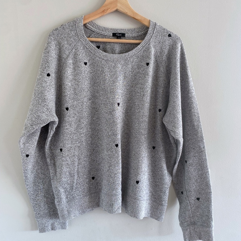 Rails Gray Crewneck Sweater with Black Heart Accents